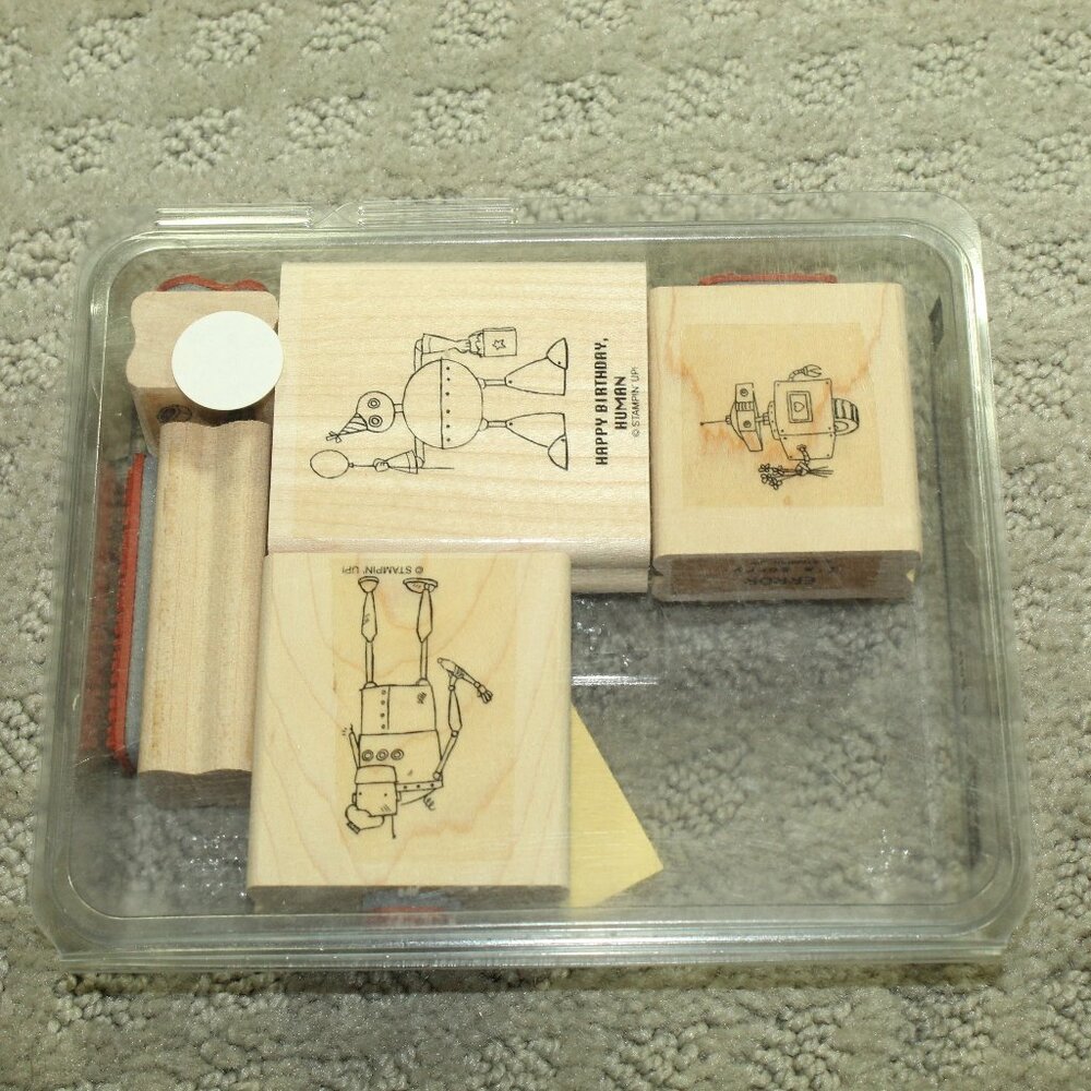 NEW Set of 5 Blocks with 7 Stamps Stampin' Up Lots of Bots Stamps